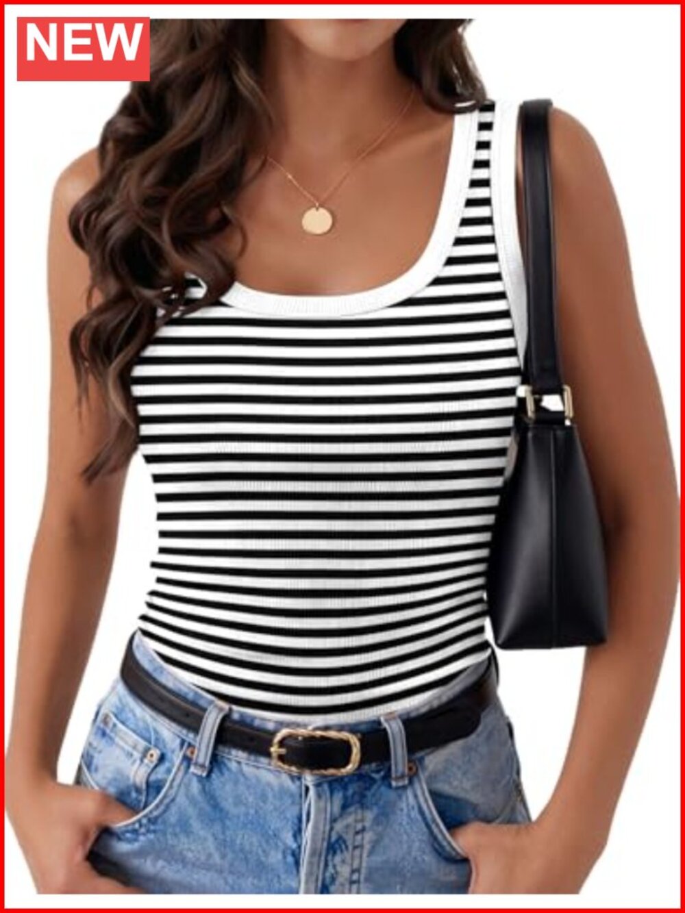 Ribbed Square Neck Sleeveless Tank Top - Summer Casual Fitted Top